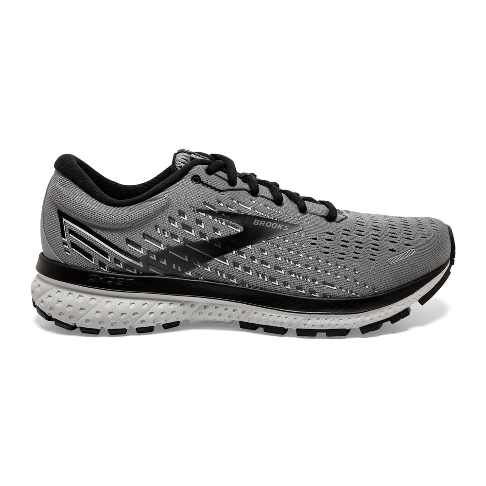 Brooks Ghost 13 men's running shoe in grey, black and white colorway
