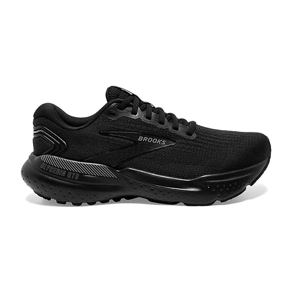 Brooks Glycerin GTS 21 men's running shoe in black colorway on white background