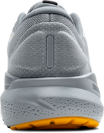 Brooks Adrenaline GTS 24 running shoe heel view showing gray upper with orange sole