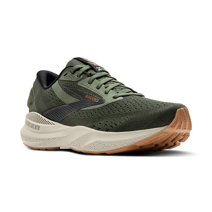 Brooks Adrenaline GTS 24 men's running shoe in thyme green with black accents