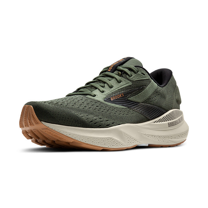 Brooks Adrenaline GTS 24 men's running shoe in thyme green with black details