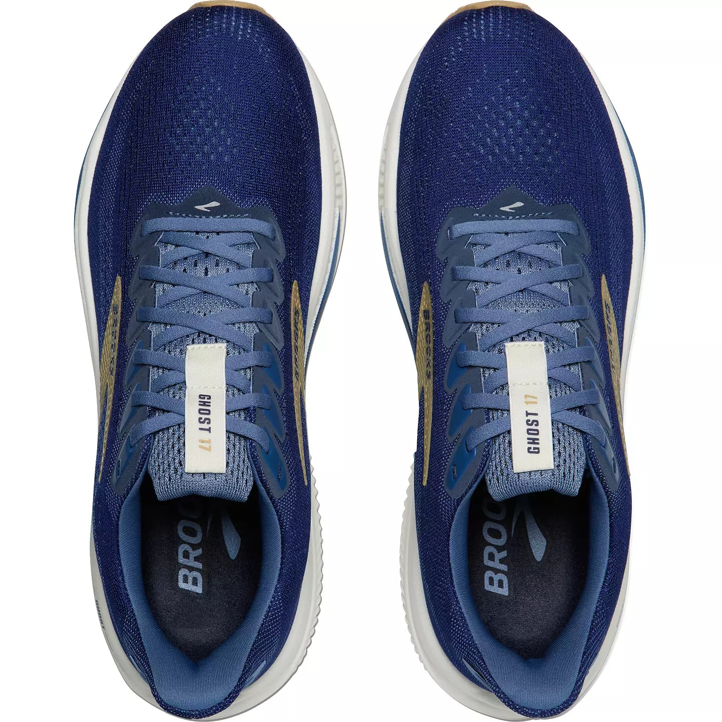 Brooks Ghost 17 men's running shoes in Beacon Blue Moonlight Starfish colorway, top view