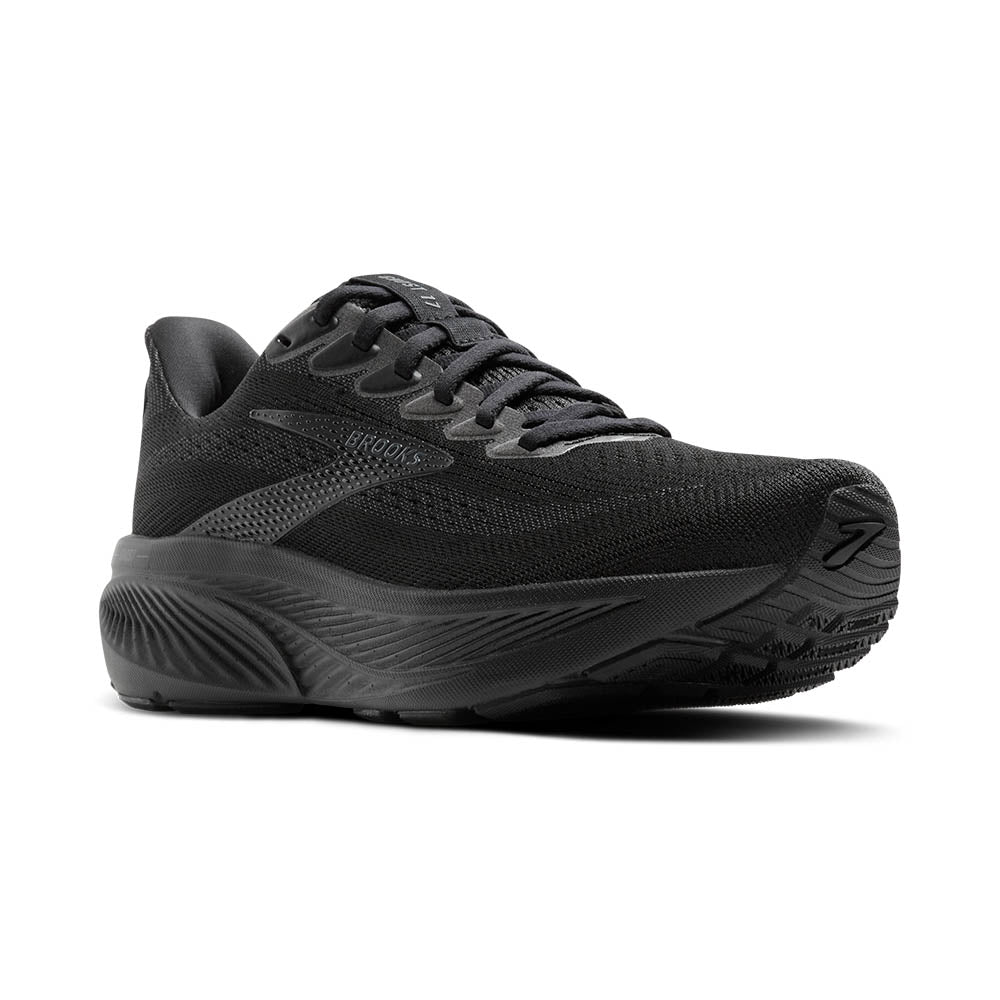 Brooks Ghost 17 men's running shoe in all black colorway on white background