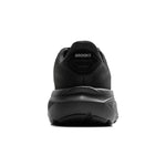 Brooks Ghost 17 men's running shoe in black colorway, rear heel view