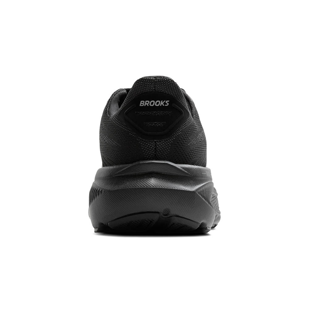 Brooks Ghost 17 men's running shoe in black colorway, rear heel view