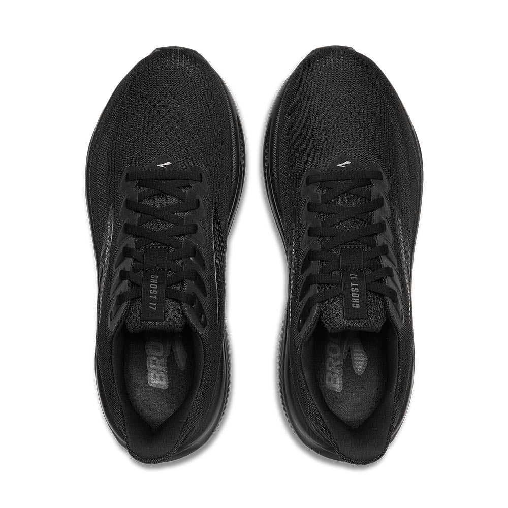 Brooks Ghost 17 men's running shoes in black colorway, top view