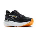 Brooks Glycerin GTS 22 men's running shoe in black with blue knit upper and orange outsole