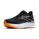 Brooks Glycerin GTS 22 men's running shoe in black with blue accents and orange outsole