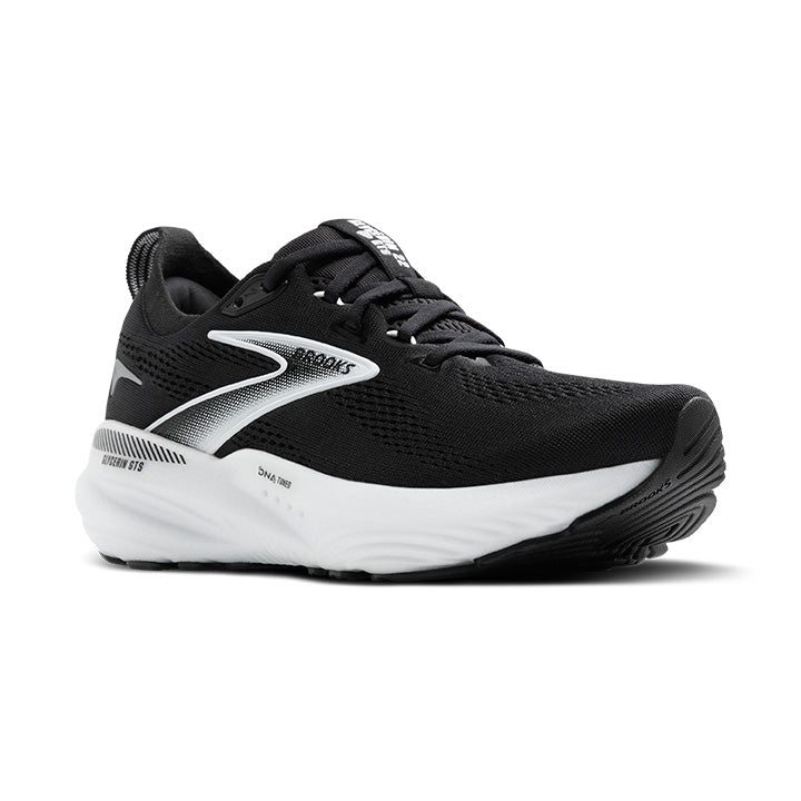 Brooks Glycerin GTS 22 men's running shoe in black with white midsole and silver accents