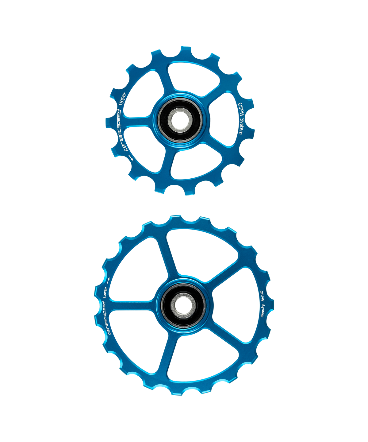 CeramicSpeed OSPW System blue anodized aluminum pulley wheels, upper 15T and lower 19T