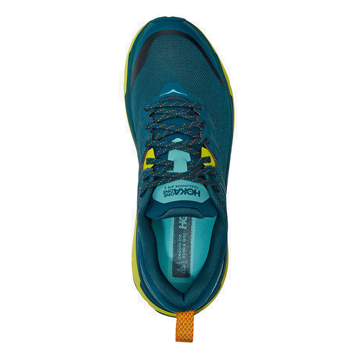 Hoka Challenger ATR 6 men's trail running shoe in blue coral and yellow colorway