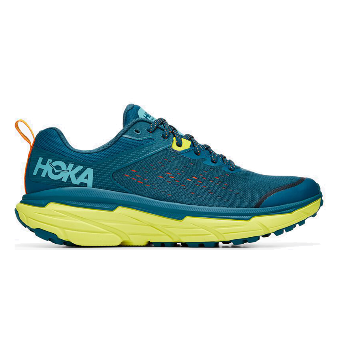 HOKA Challenger ATR 6 trail running shoe in blue coral and evening primrose colorway