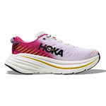 HOKA Bondi X women's running shoe in white and evening prime rose colorway