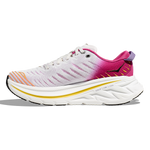 Hoka Bondi X women's running shoe in white with pink gradient colorway