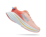 Hoka Bondi X women's running shoe in coral peach colorway with white midsole