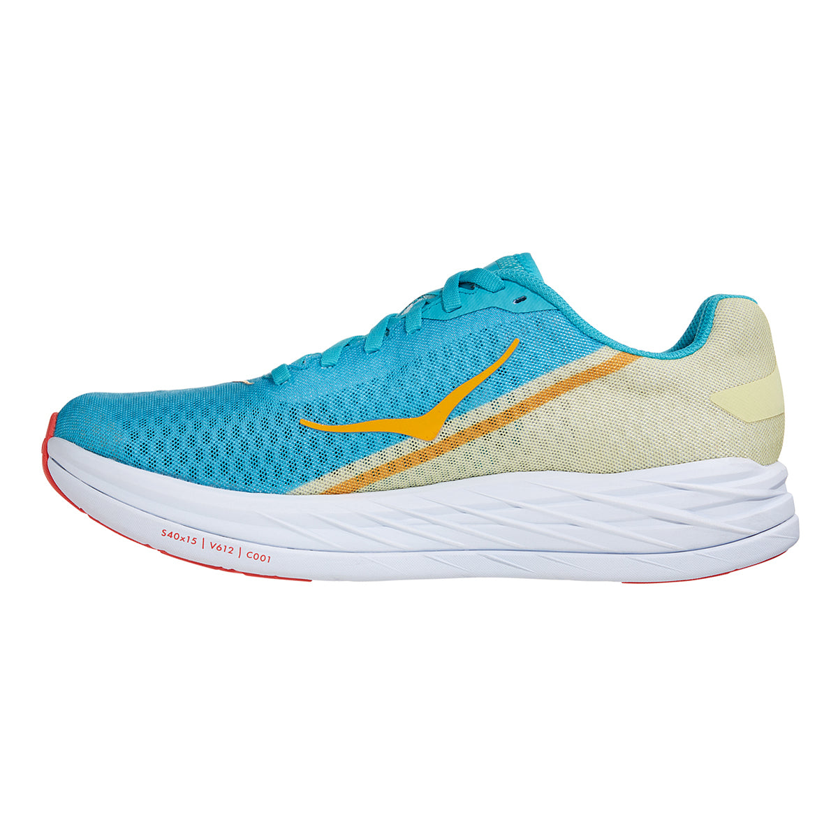 Hoka Rocket X running shoe in blue glass and evening primrose colorway