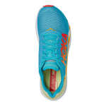 Hoka Rocket X running shoe in blue-teal with orange gradient side panel