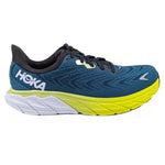 Hoka Arahi 6 men's running shoe in Blue Graphite/Blue Coral colorway with yellow sole