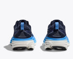 Hoka Bondi 8 men's running shoes in navy and blue colorway, rear view