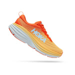 HOKA Bondi 8 running shoe in orange and amber yellow colorway
