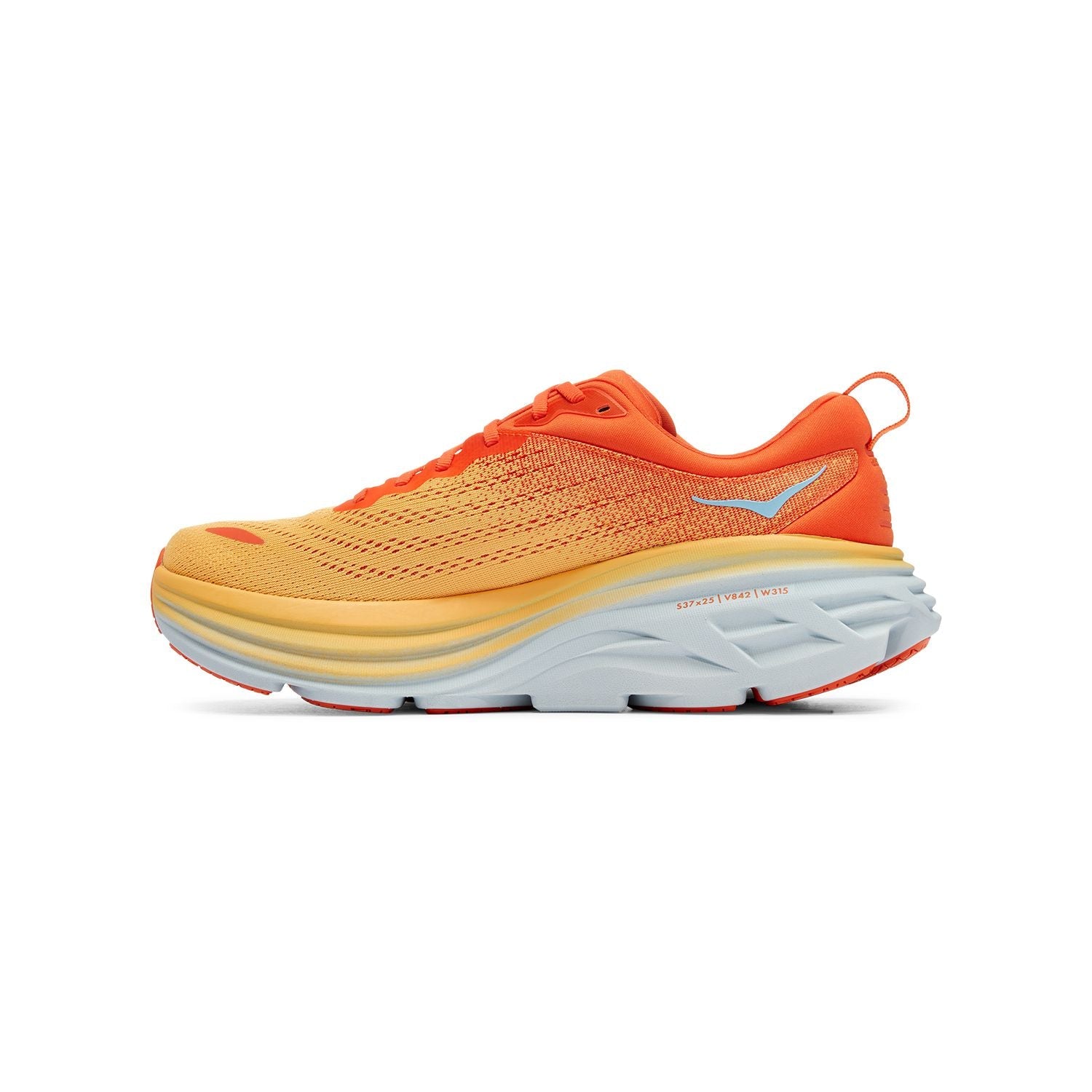 Hoka Bondi 8 men's running shoe in orange and amber yellow colorway