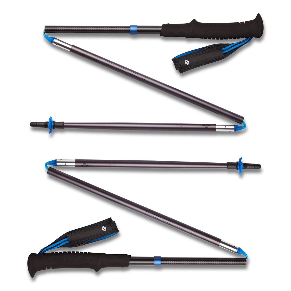 Black Diamond Distance Z collapsible trekking poles in pewter gray with blue details