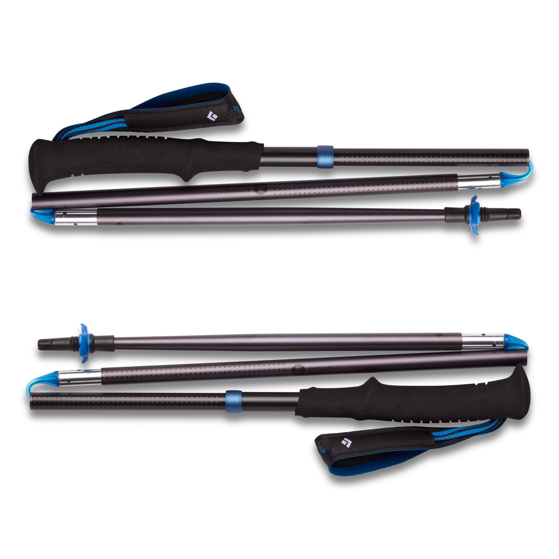 Black Diamond Distance Z collapsible trekking poles in pewter with blue details