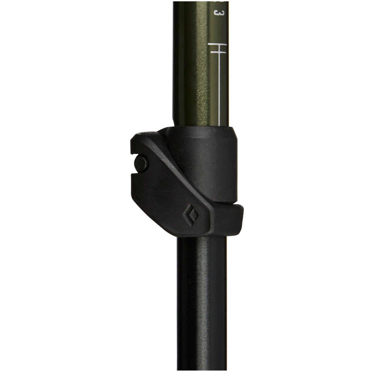 Black Diamond Explorer 3 trekking pole FlickLock Pro adjustment mechanism close-up in Tundra green