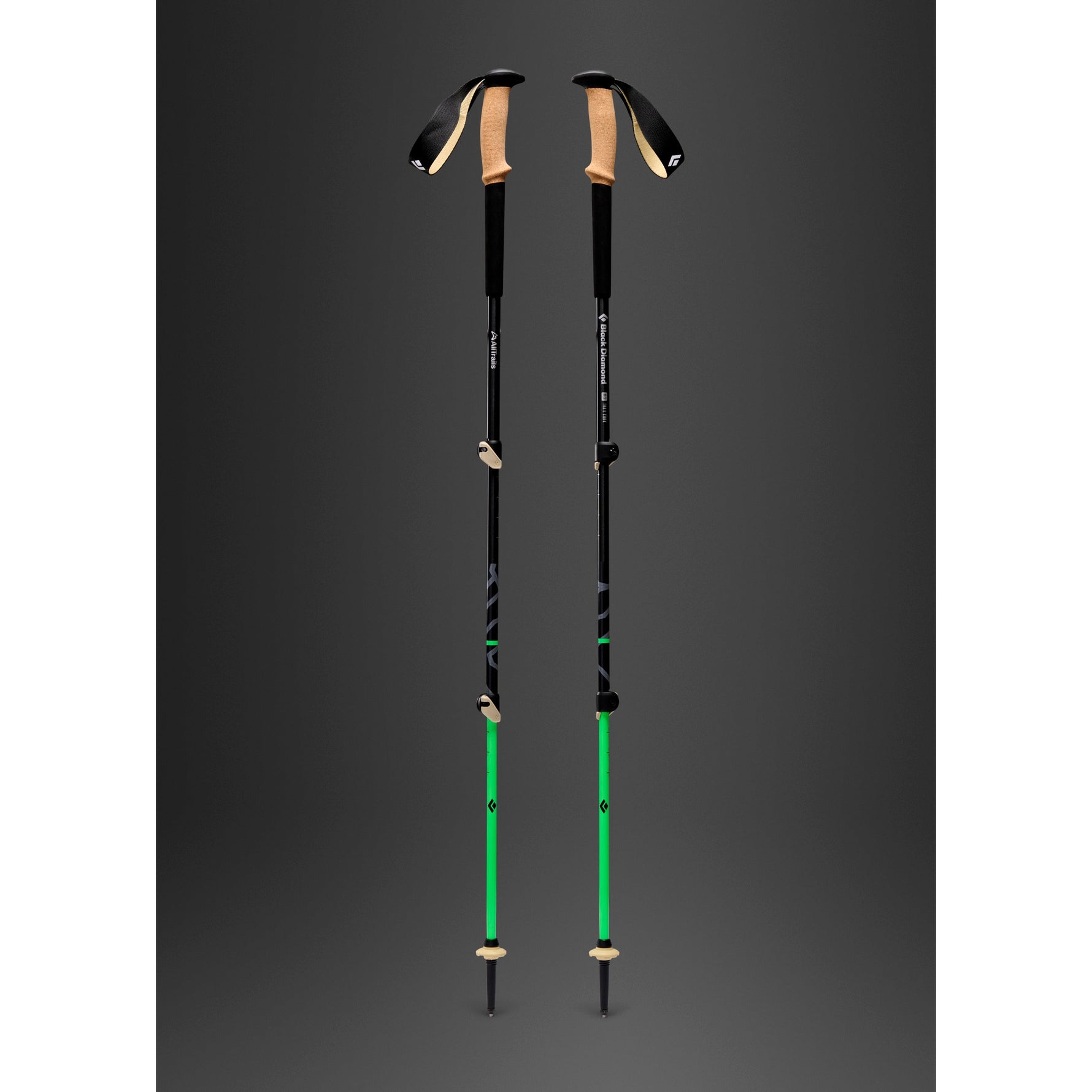 Black Diamond Trail Cork Trekking Poles with cork grips and green accents