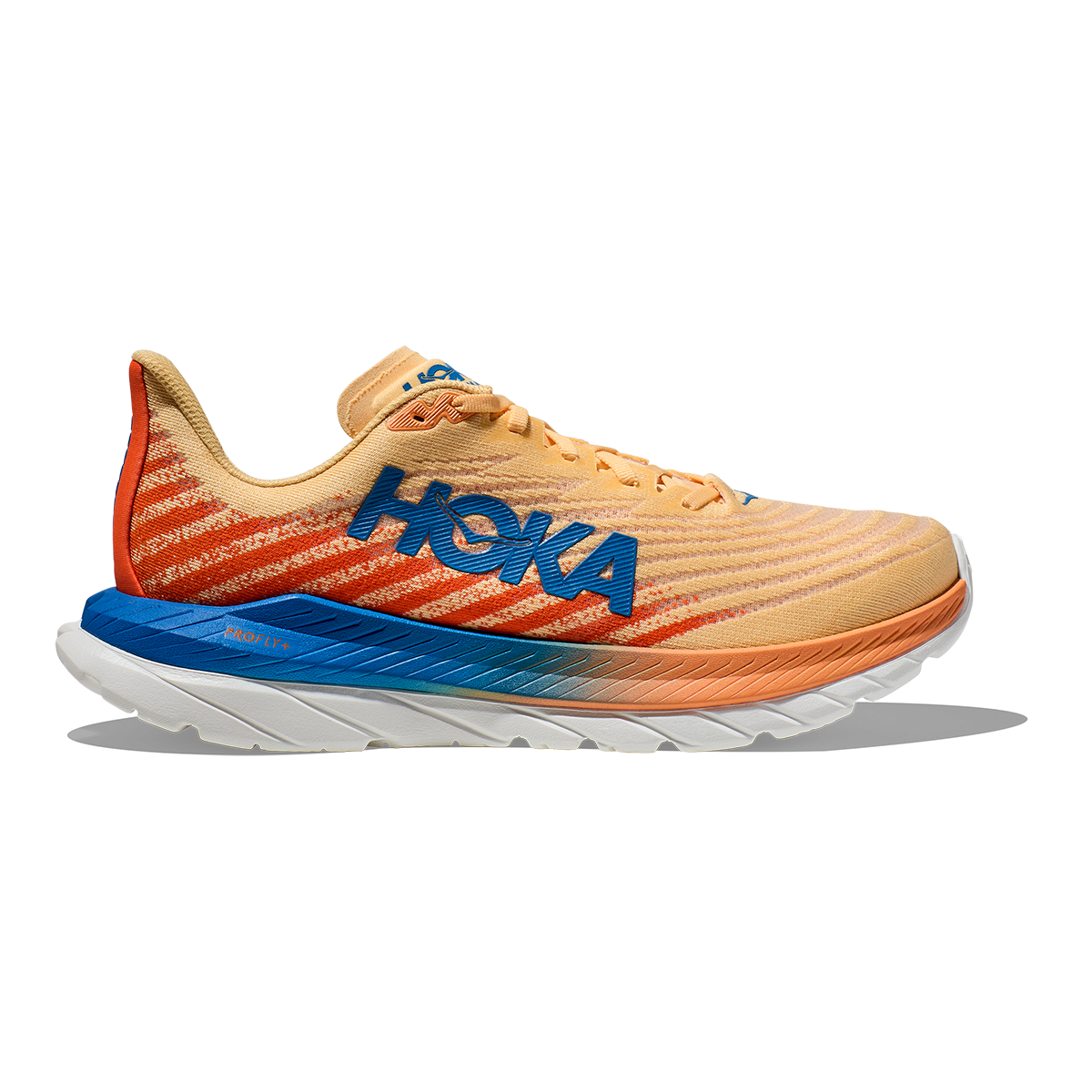Hoka Mach 5 men's running shoe in orange and blue colorway