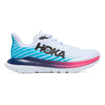 Hoka Mach 5 running shoe in white and scuba blue colorway