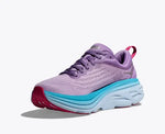 HOKA Bondi 8 women's running shoe in purple violet with blue midsole accents