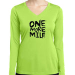 One More Mile neon lime green long sleeve v-neck performance shirt on female model
