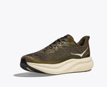 HOKA Mach 6 running shoe in olive green knit with cream midsole