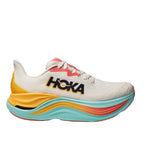 HOKA Skyward X women's running shoe in cream with colorful rainbow midsole