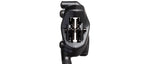 SRAM Force eTap AXS left shifter in black showing internal mechanism