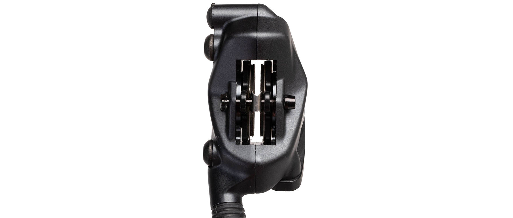 SRAM Force eTap AXS left shifter in black showing internal mechanism