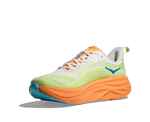 Hoka Skyflow men's running shoe medial three-quarter view in Frost Solar Flare colors
