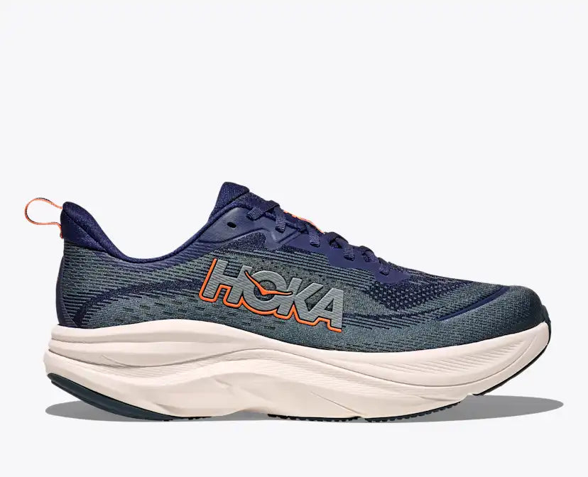 Hoka Skyflow men's running shoe in blue gradient colorway with white midsole
