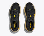 Hoka Bondi 9 men's running shoes in black with yellow accents, top view