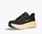 Hoka Bondi 9 men's running shoe in black with yellow details and cream sole