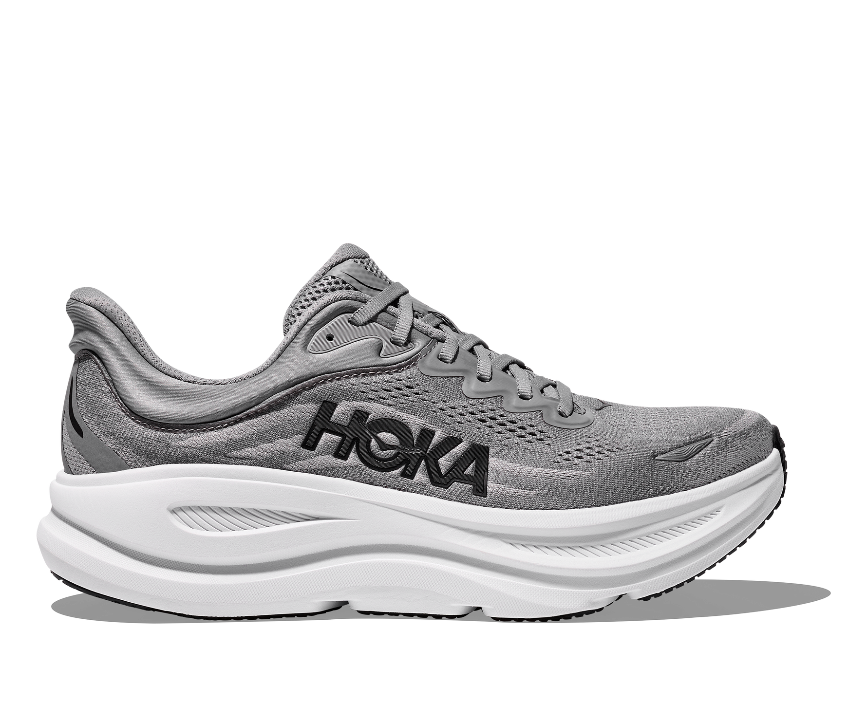 HOKA Bondi 9 men's running shoe in grey with white sole