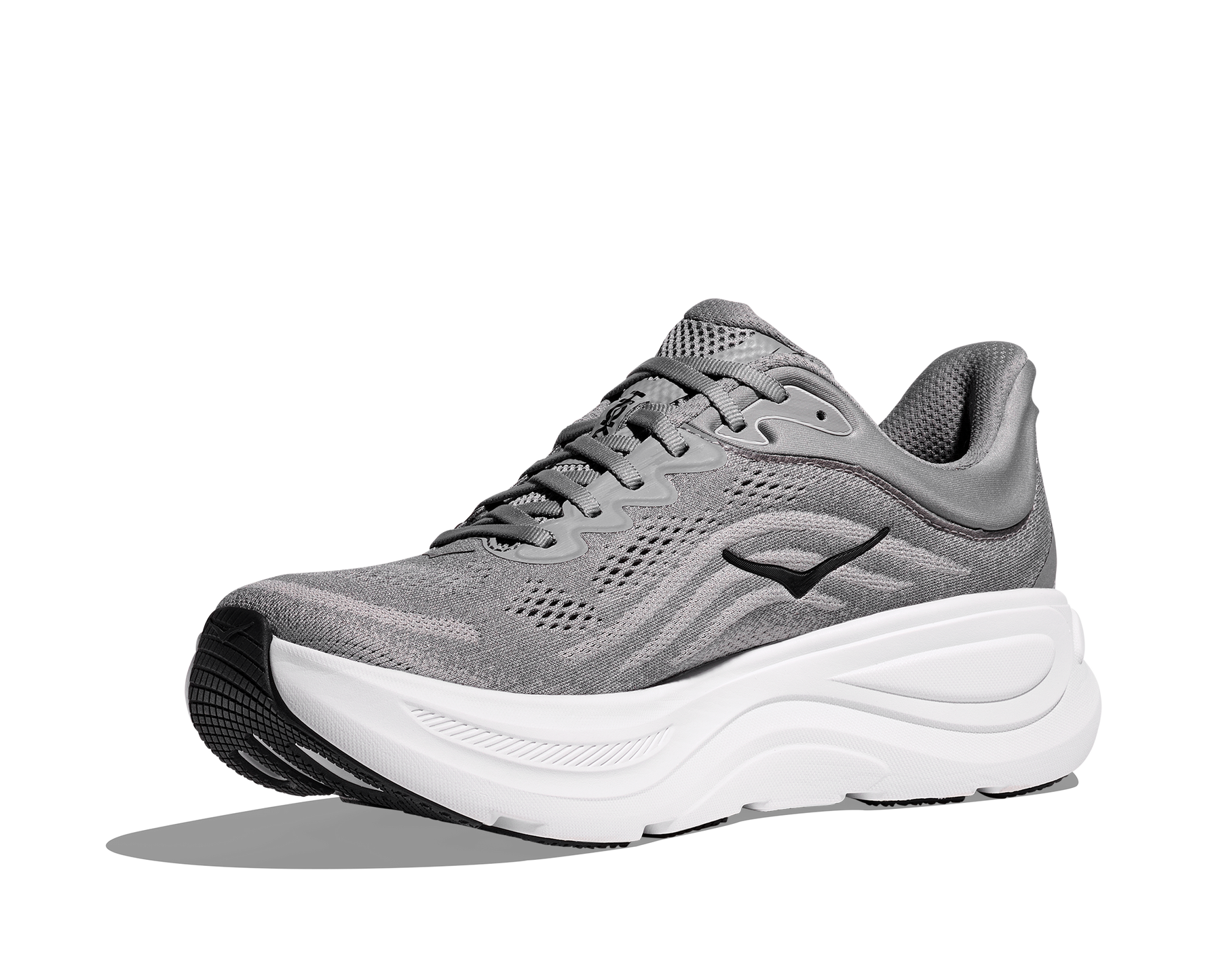 Hoka Bondi 9 men's running shoe in grey colorway on white background
