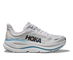 Hoka Bondi 9 men's running shoe in stardust grey with blue sole accents