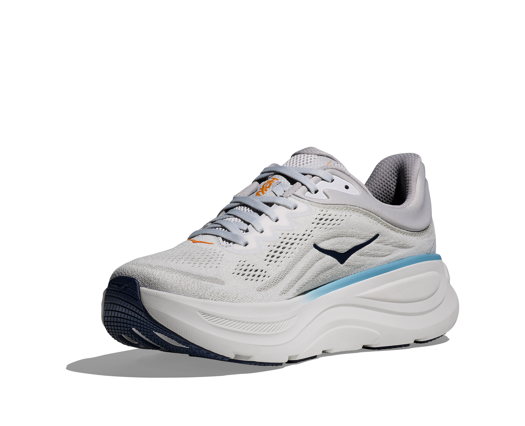 Hoka Bondi 9 men's running shoe in stardust grey with white mesh upper