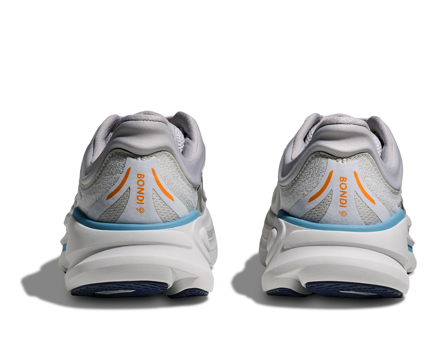 Hoka Bondi 9 men's running shoes in stardust grey colorway, rear view