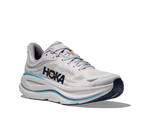 Hoka Bondi 9 men's running shoe in stardust grey with blue sole accents