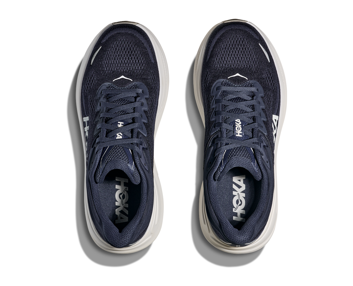 HOKA Bondi 9 running shoes in Varsity Navy with white midsole, top view