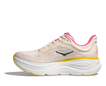 HOKA Bondi 9 women's running shoe in alabaster beige with pink trim
