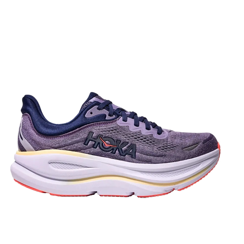 HOKA Bondi 9 women's running shoe in purple berry colorway with white midsole